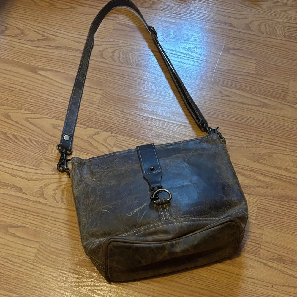 Myra Bag Dark Brown Leather Messenger Crossbody